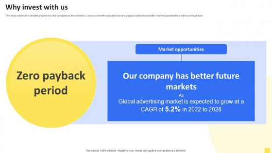 Why Invest With Us Video Advertisement Company Investor Funding Elevator Pitch Deck