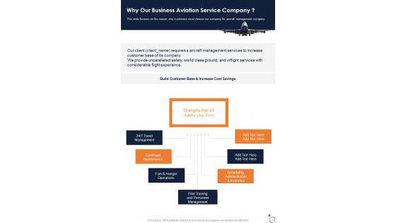 Why Our Business Aviation Service Company Business Aviation Service One Pager Sample Example Document