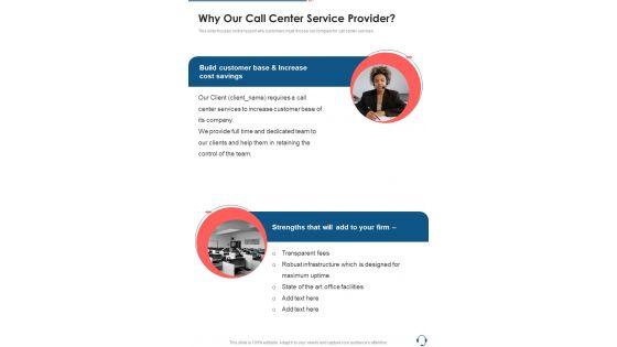 Why Our Call Center Service Provider One Pager Sample Example Document