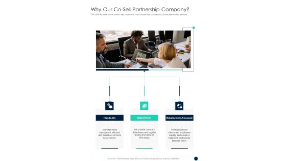 Why Our Co Sell Partnership Company One Pager Sample Example Document