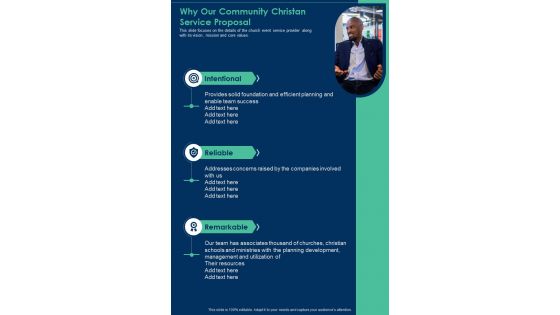 Why Our Community Christan Service Proposal One Pager Sample Example Document