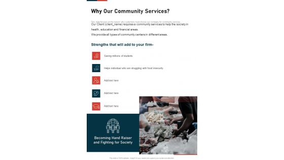Why Our Community Services One Pager Sample Example Document