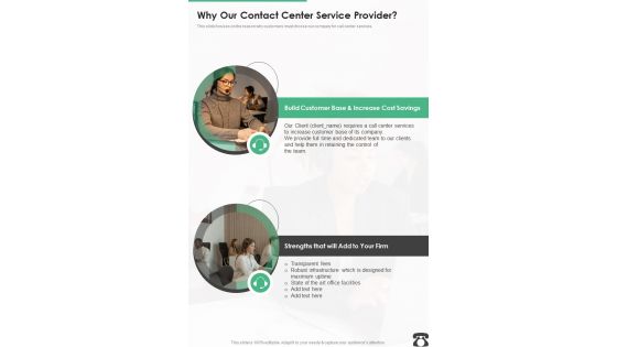 Why Our Contact Center Service Provider One Pager Sample Example Document