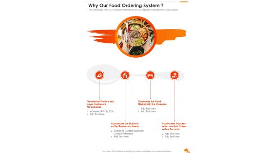 Why Our Food Ordering System One Pager Sample Example Document