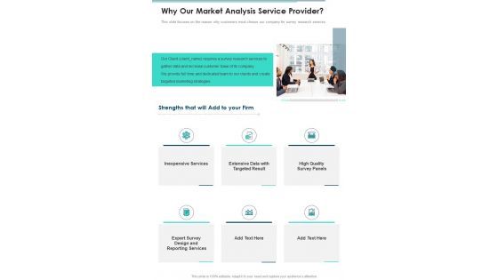 Why Our Market Analysis Service Provider One Pager Sample Example Document