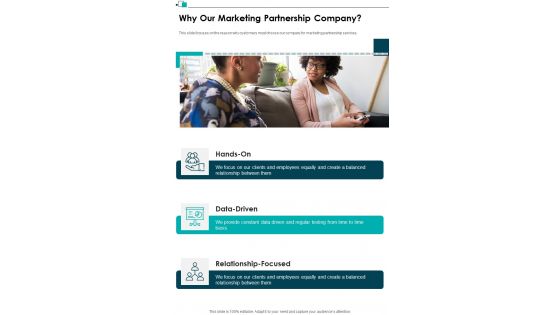 Why Our Marketing Partnership Company Partner Advertising One Pager Sample Example Document