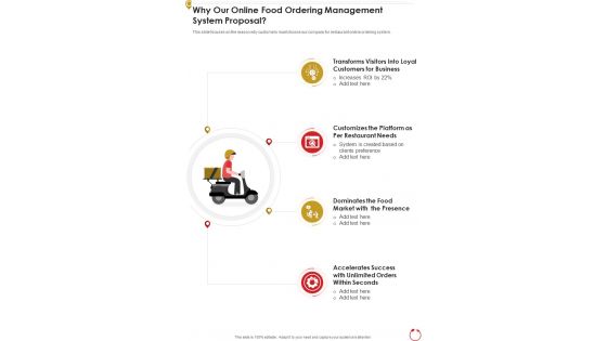 Why Our Online Food Ordering Management System Proposal  One Pager Sample Example Document