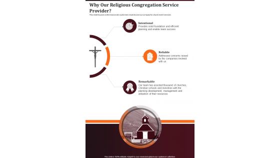Why Our Religious Congregation Service Provider One Pager Sample Example Document