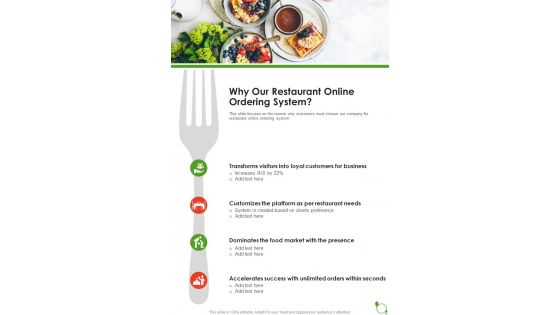 Why Our Restaurant Online Ordering System One Pager Sample Example Document