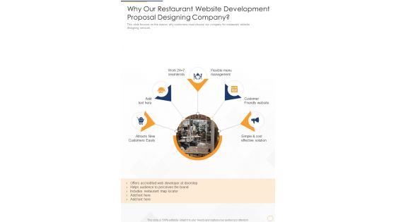 Why Our Restaurant Website Development Proposal Designing Company One Pager Sample Example Document