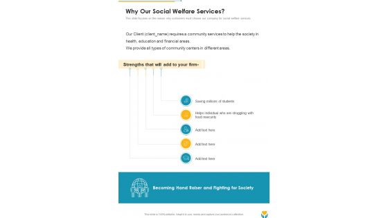 Why Our Social Welfare Services  One Pager Sample Example Document