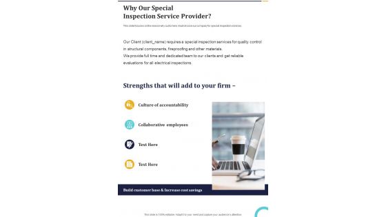 Why Our Special Inspection Service Provider One Pager Sample Example Document