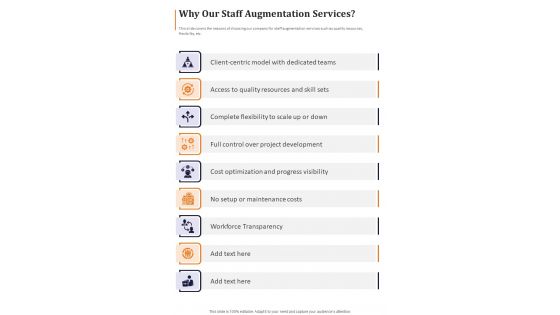 Why Our Staff Augmentation Services One Pager Sample Example Document