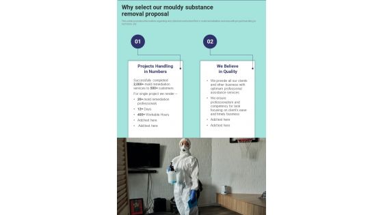 Why Select Our Mouldy Substance Removal Proposal One Pager Sample Example Document