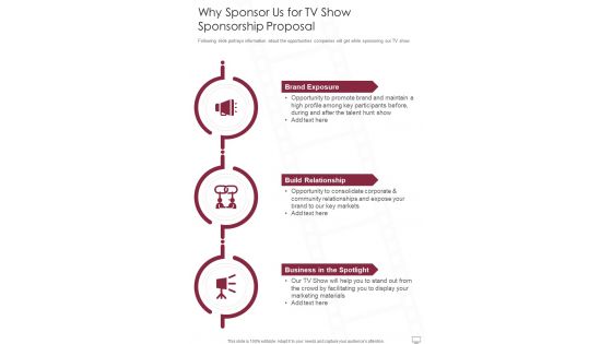 Why Sponsor Us For TV Show Sponsorship Proposal One Pager Sample Example Document