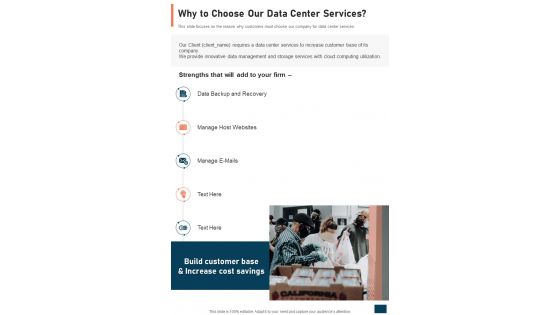 Why To Choose Our Data Center Services One Pager Sample Example Document