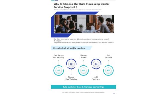 Why To Choose Our Data Processing Center Service One Pager Sample Example Document