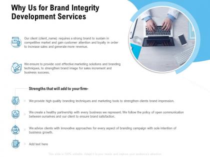 Why us for brand integrity development services ppt powerpoint presentation show
