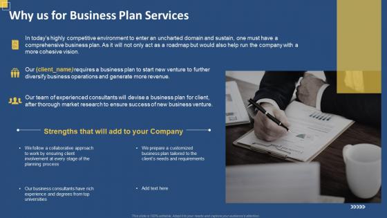 Why us for business plan services ppt slides objects