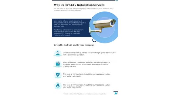 Why Us For Cctv Installation Services One Pager Sample Example Document