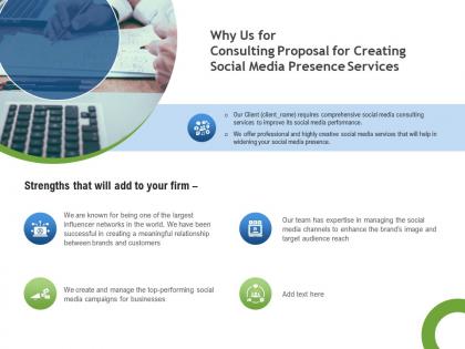 Why us for consulting proposal for creating social media presence services ppt template