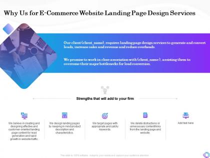 Why us for e commerce website landing page design services bottlenecks ppt aids infographics