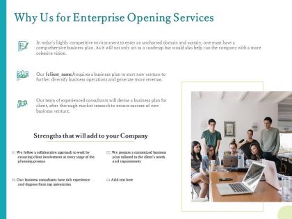 Why us for enterprise opening services ppt powerpoint presentation inspiration