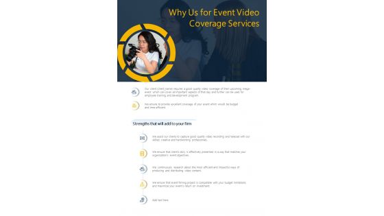 Why Us For Event Video Coverage Services One Pager Sample Example Document