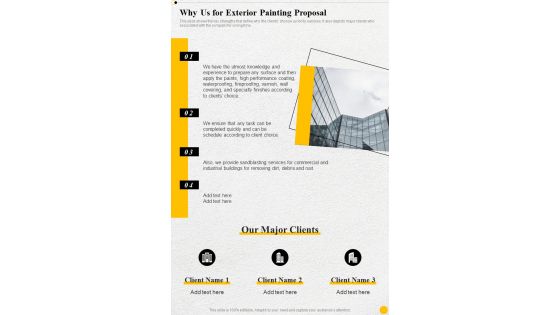 Why Us For Exterior Painting Proposal One Pager Sample Example Document