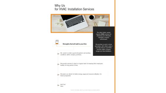 Why Us For HVAC Installation Services One Pager Sample Example Document