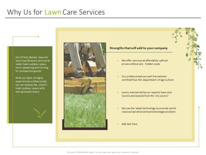 Why us for lawn care services ppt powerpoint presentation show vector