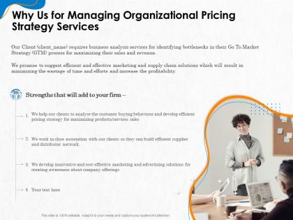 Why us for managing organizational pricing strategy services ppt gallery