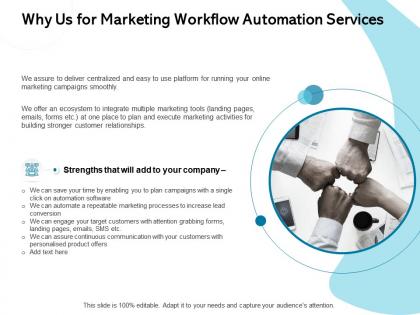 Why us for marketing workflow automation services communication ppt powerpoint presentation show