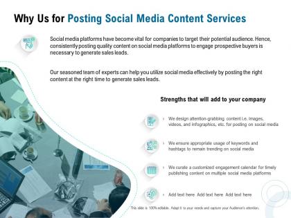 Why us for posting social media content services ppt powerpoint presentation ideas