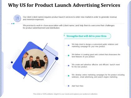 Why us for product launch advertising services ppt powerpoint presentation icon background