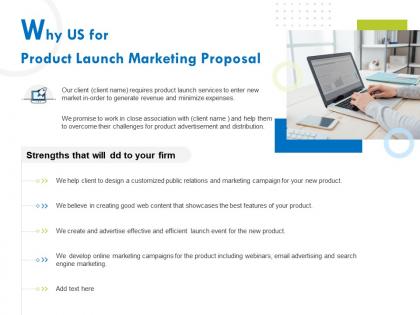 Why us for product launch marketing proposal ppt example file