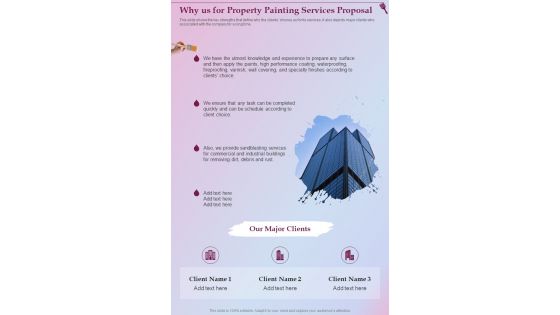 Why Us For Property Painting Services Proposal One Pager Sample Example Document