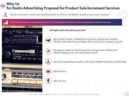 Why us for radio advertising proposal for product sale increment services ppt master slide