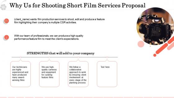 Why us for shooting short film services proposal ppt visual aids example file