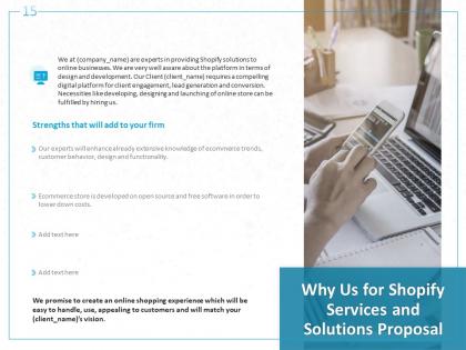 Why us for shopify services and solutions proposal ppt powerpoint presentation portfolio