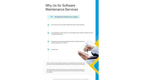 Why Us For Software Maintenance Services One Pager Sample Example Document