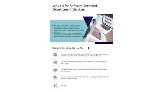 Why Us For Software Technical Development Services One Pager Sample Example Document