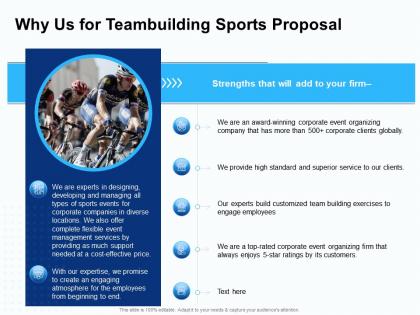 Why us for teambuilding sports proposal ppt powerpoint presentation file graphic images