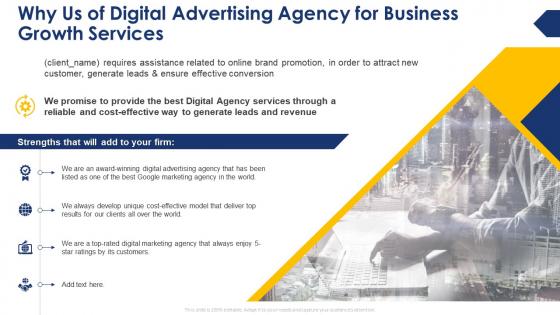 Why us of digital advertising agency for business growth services ppt slides styles