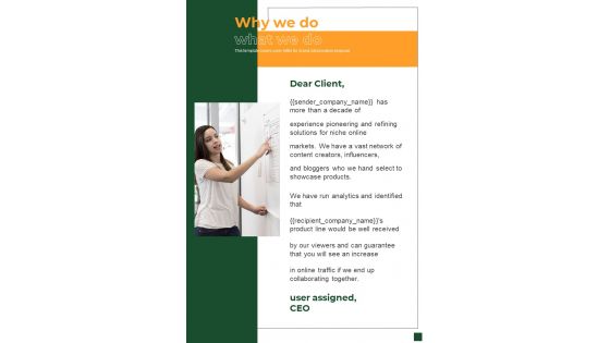 Why We Do What We Do One Pager Sample Example Document