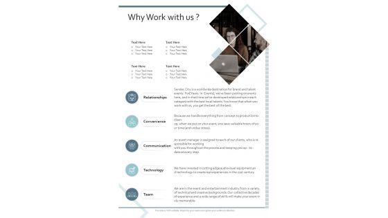 Why Work With Us Event Management Proposal One Pager Sample Example Document