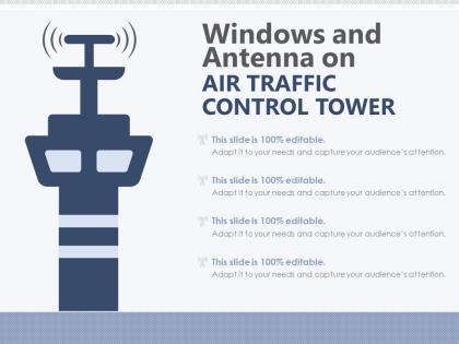 Windows and antenna on air traffic control tower