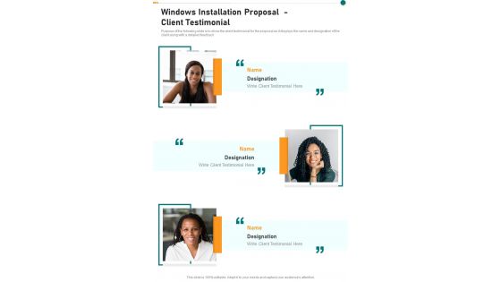 Windows Installation Proposal Client Testimonial One Pager Sample Example Document