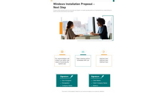 Windows Installation Proposal Next Step One Pager Sample Example Document
