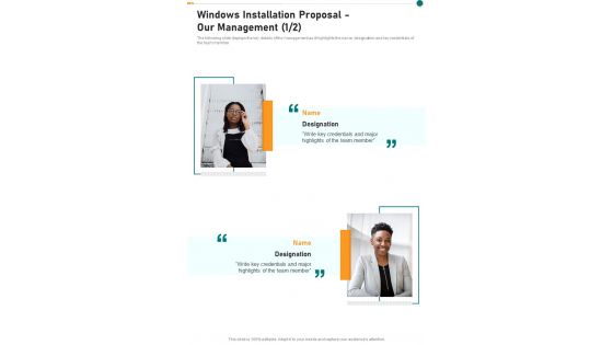 Windows Installation Proposal Our Management One Pager Sample Example Document
